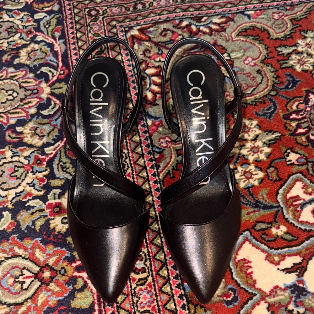 Calvin Klein Black Pointed Slingback Pumps